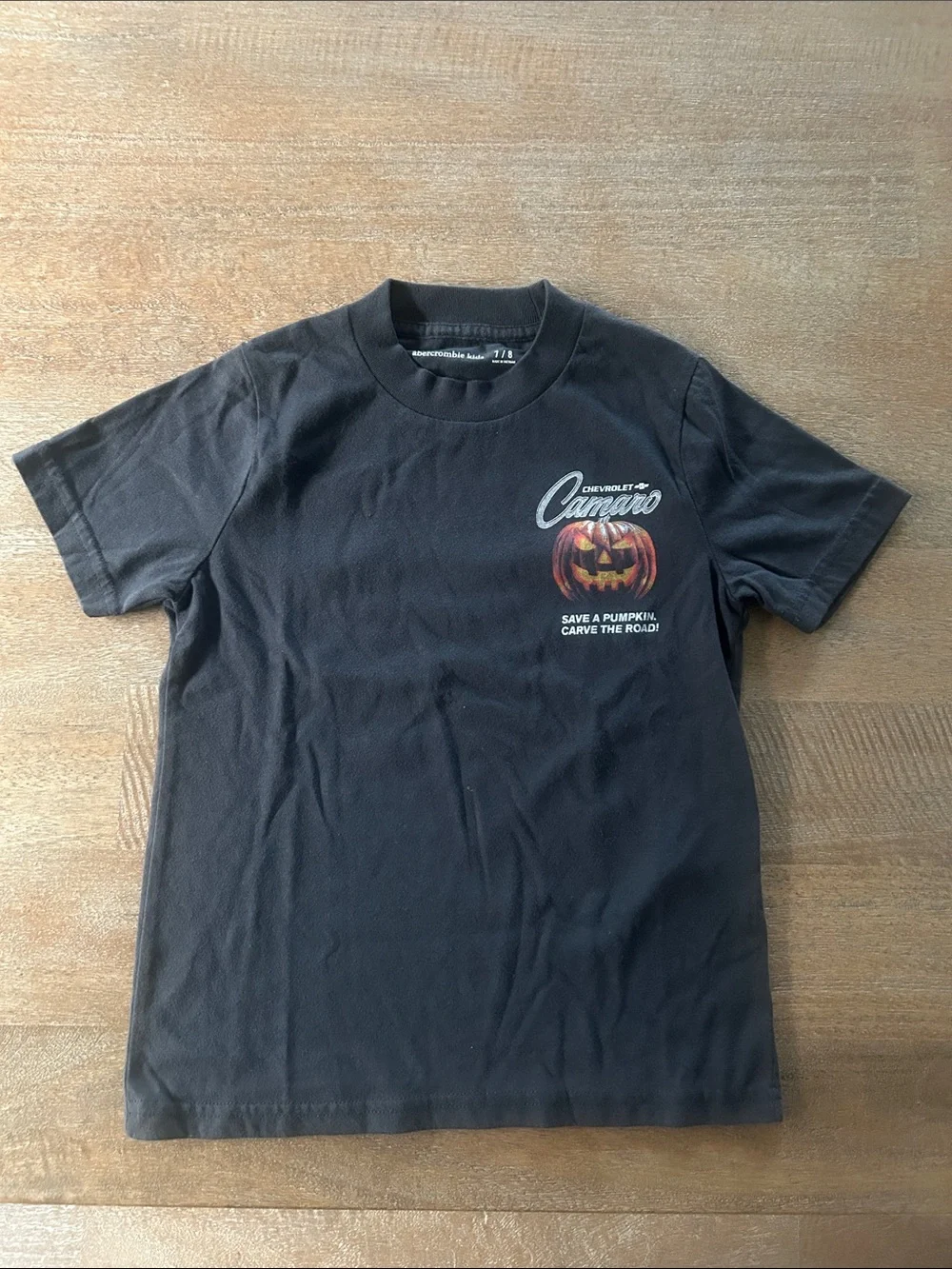 abercrombie kids Black Tee with Orange Pumpkin and White Logo
